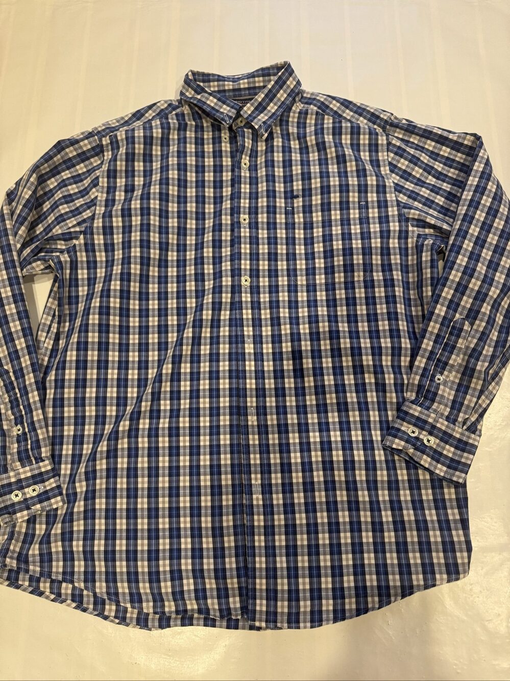 Roundtree & Yorke Men's Blue & White Trim Fit Cotton Check Shirt Large